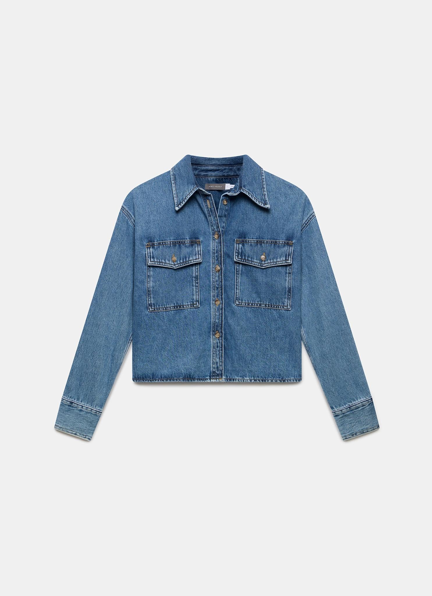 Indigo Cropped Denim Shirt – Mint Velvet