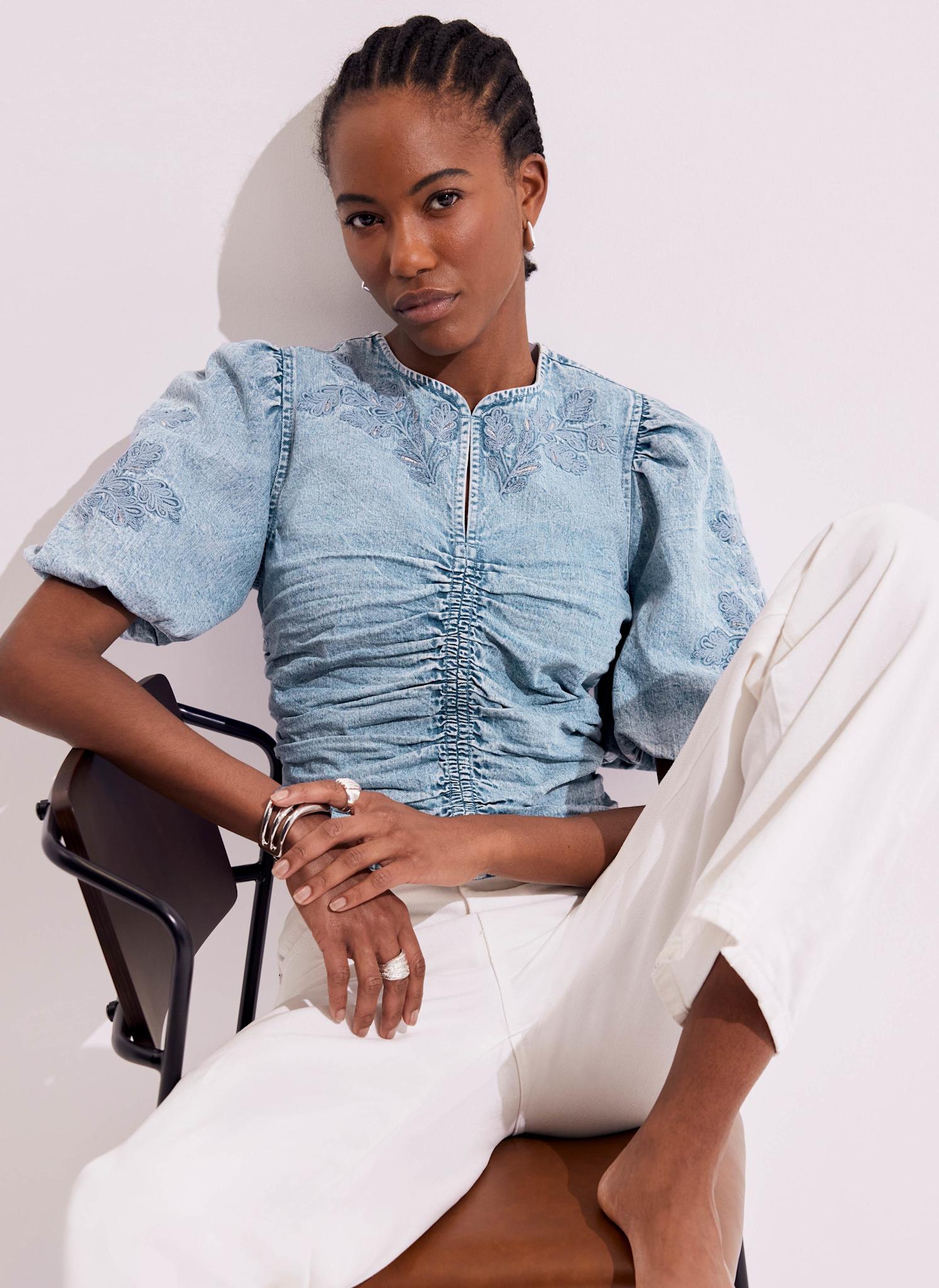 Indigo Denim Embroidered Top – Mint Velvet
