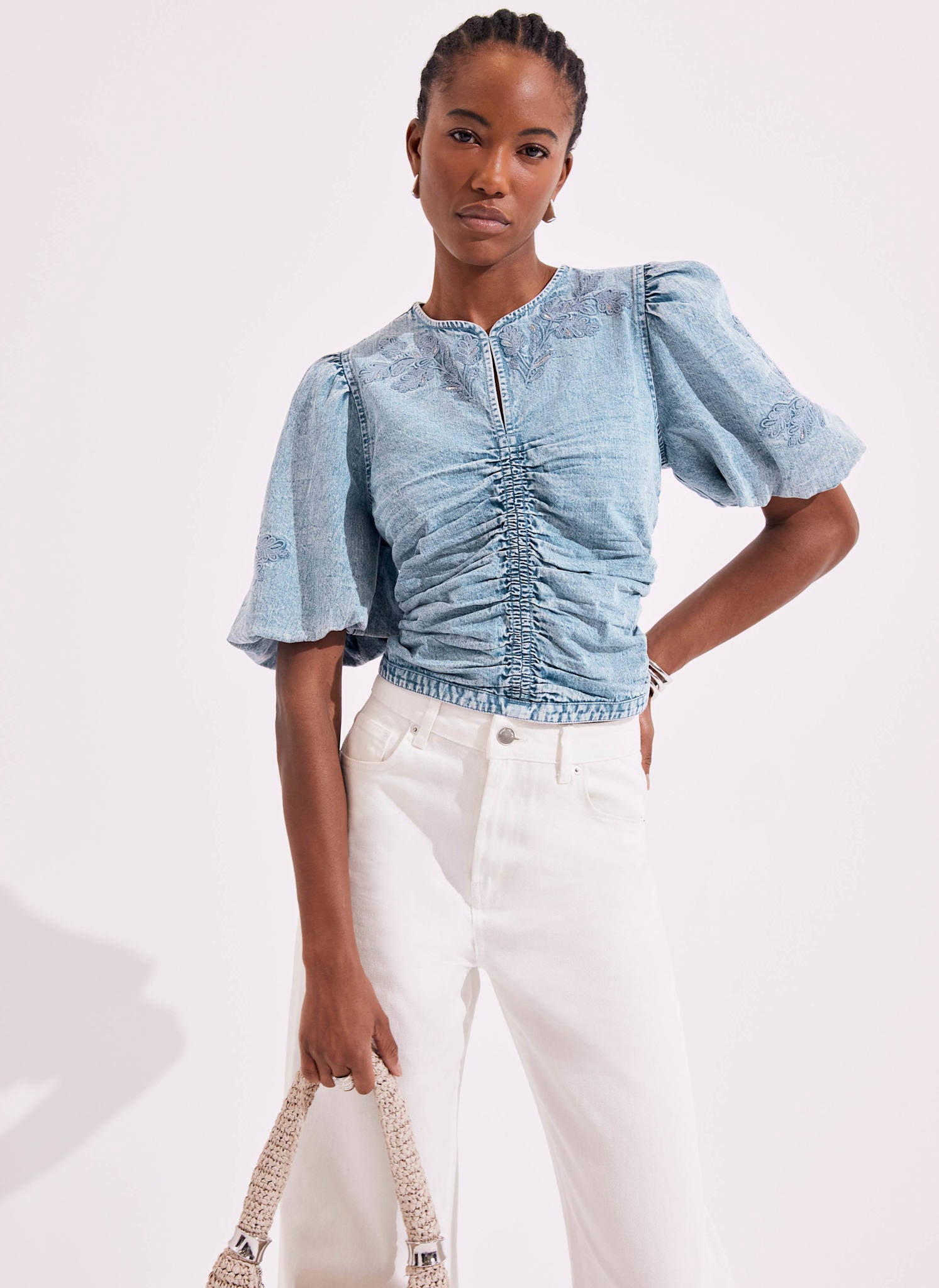 Indigo Denim Embroidered Top – Mint Velvet