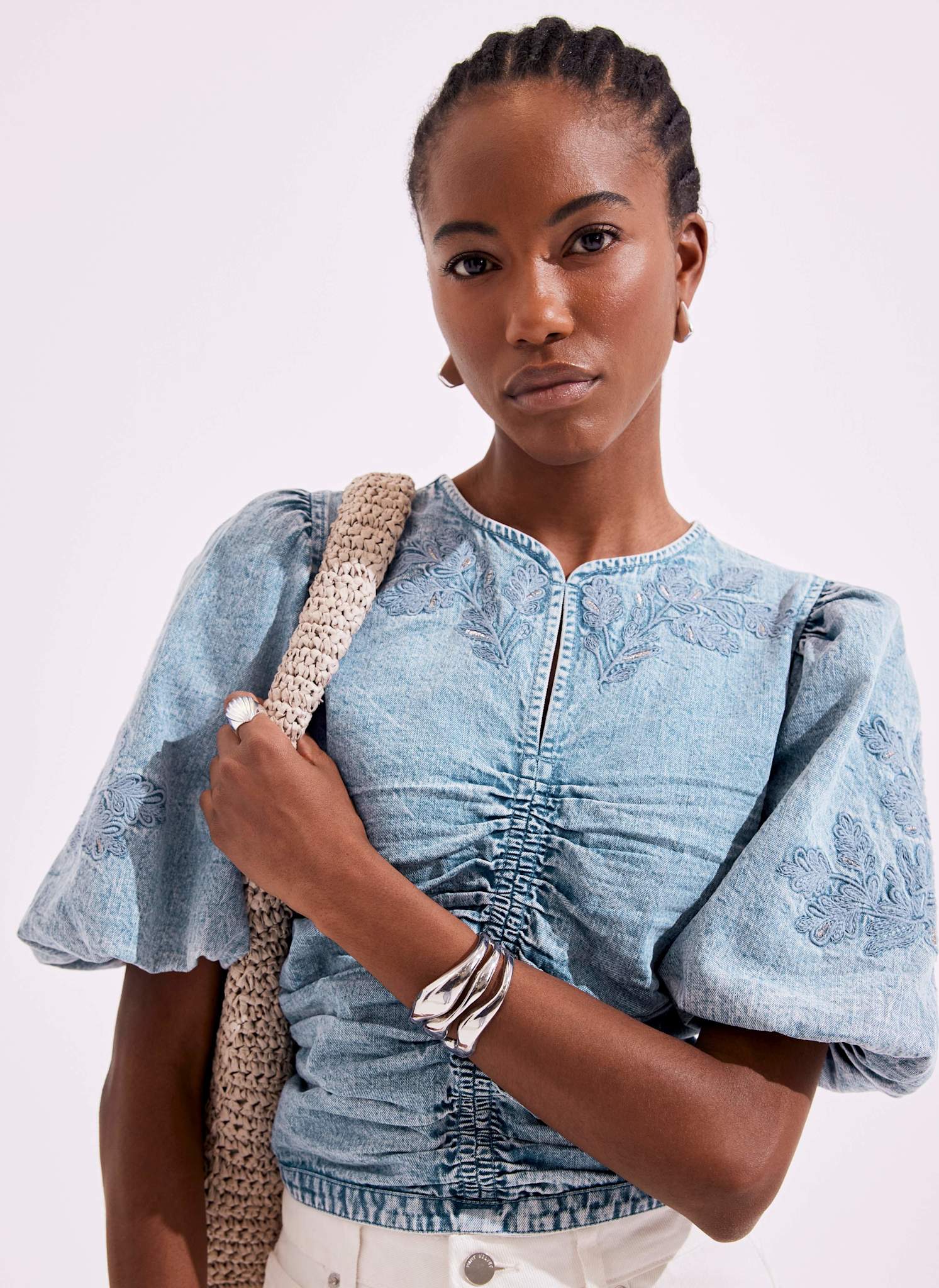 Indigo Denim Embroidered Top – Mint Velvet