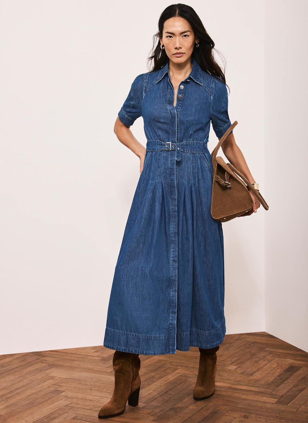 Womens Mint Velvet Blue Denim Midi Shirt Dress US 2