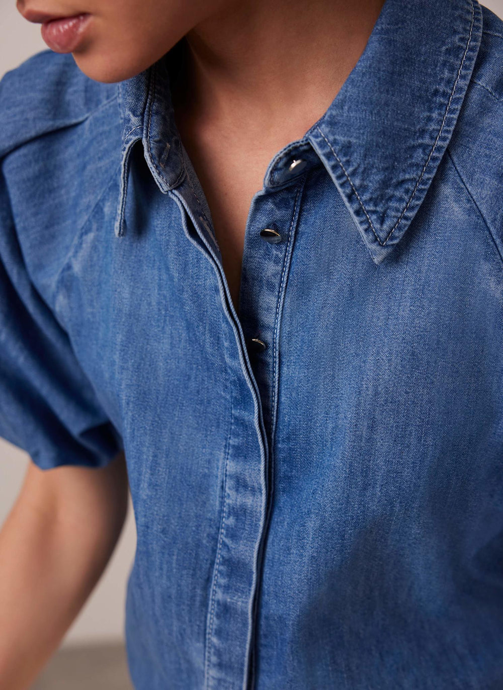 Indigo Denim Puff Sleeve Shirt