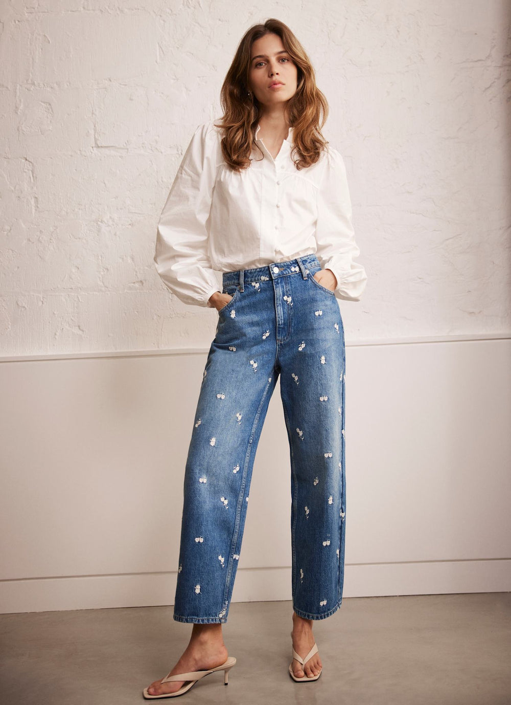 Indigo Embroidered Floral Relaxed Jeans