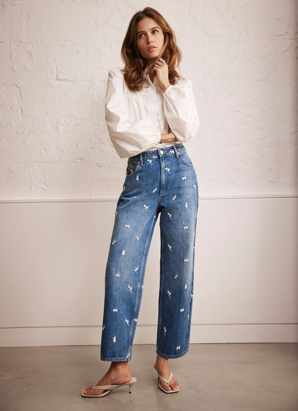 Indigo Embroidered Floral Relaxed Jeans