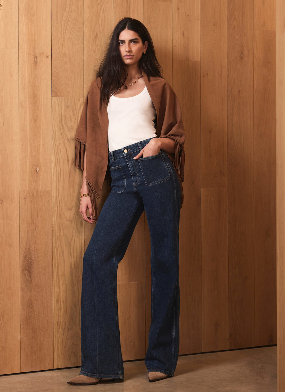 Indigo Relaxed Straight Patch Pocket Jeans