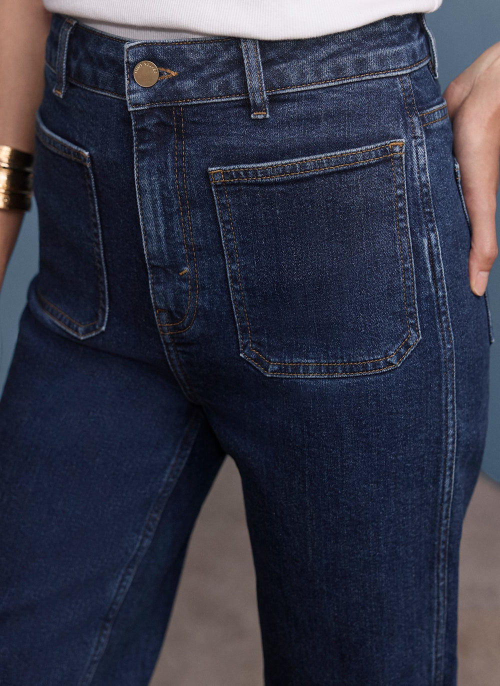 Indigo Relaxed Straight Patch Pocket Jeans