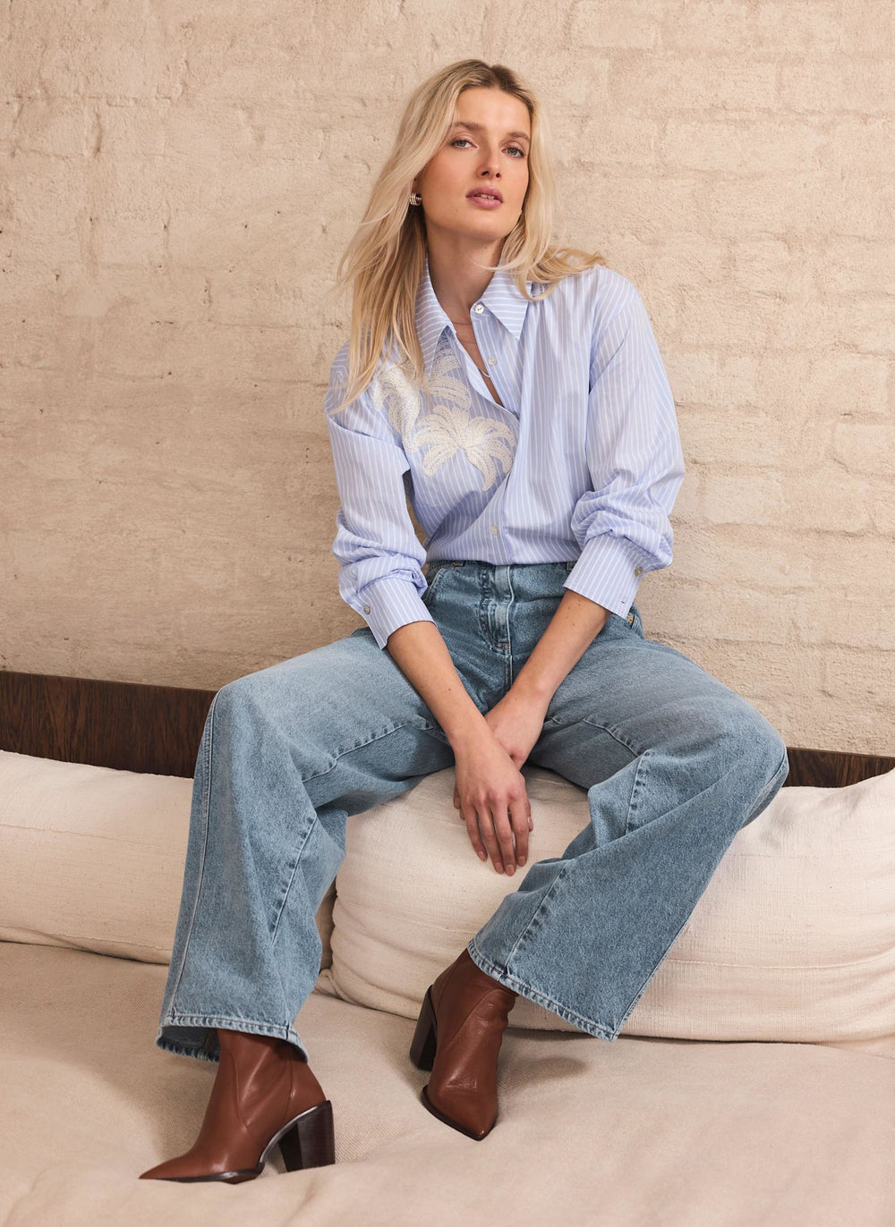 Mid Indigo Relaxed Wide Leg Jeans