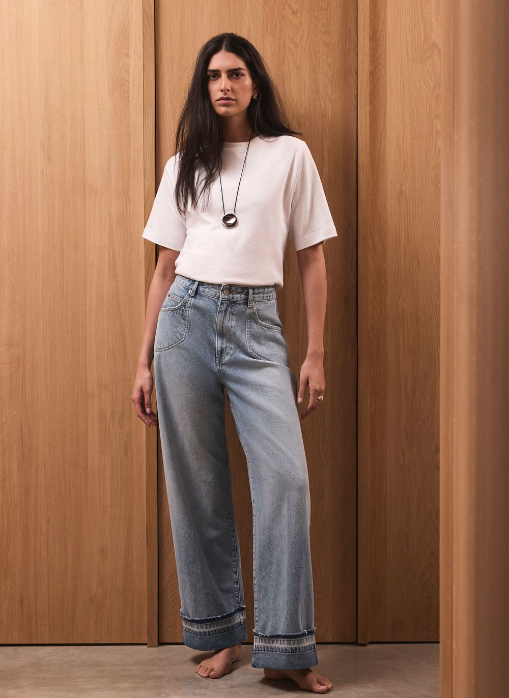 Mid Indigo Turn Up Wide Jeans