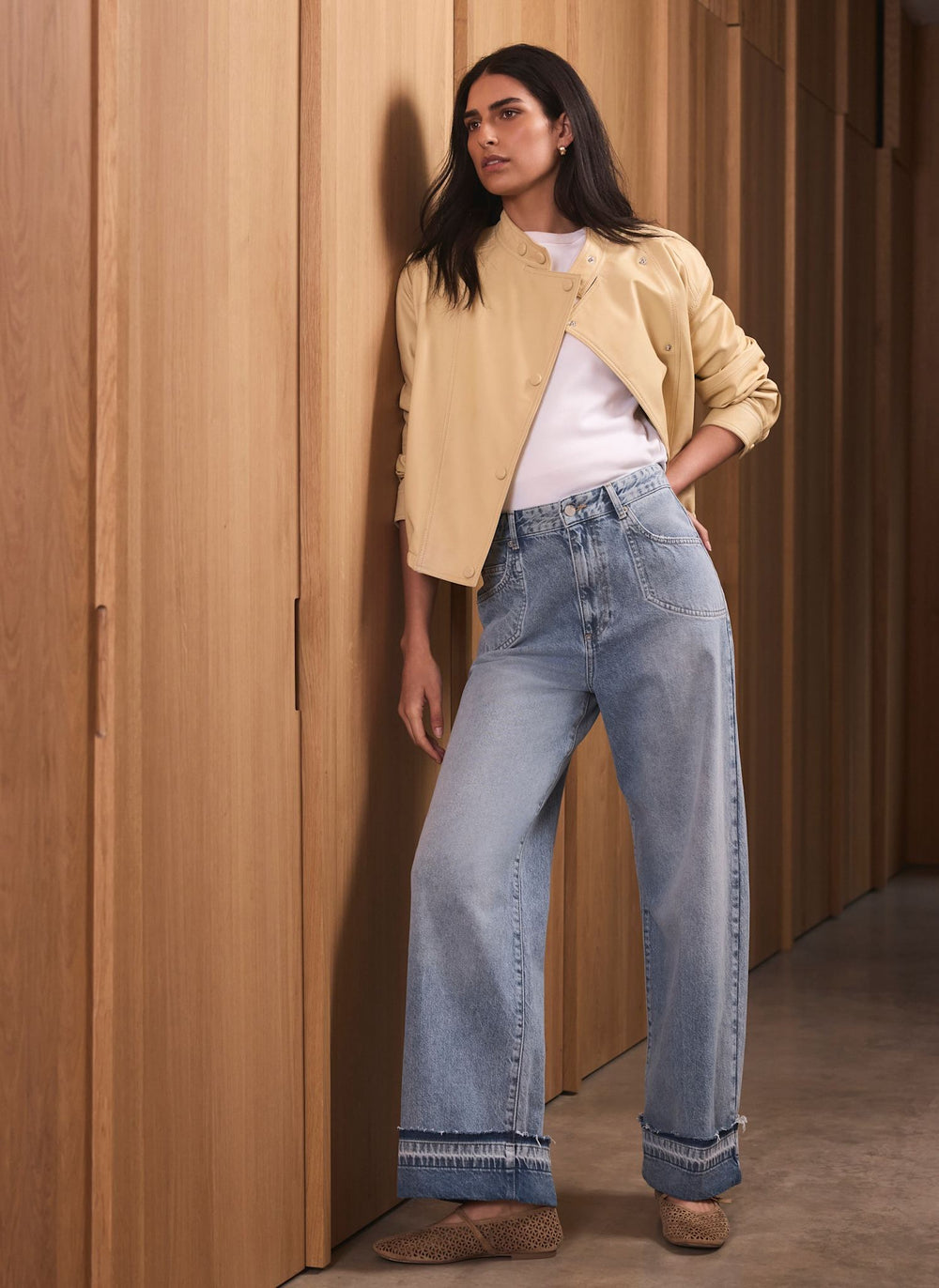 Mid Indigo Turn Up Wide Jeans