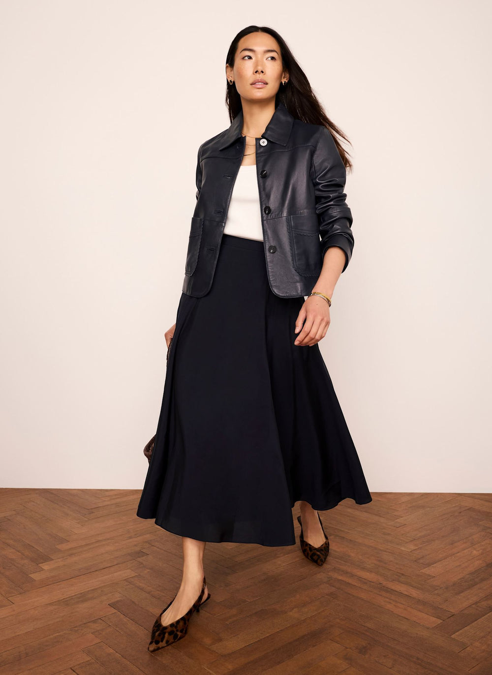 Navy Full Midi Skirt