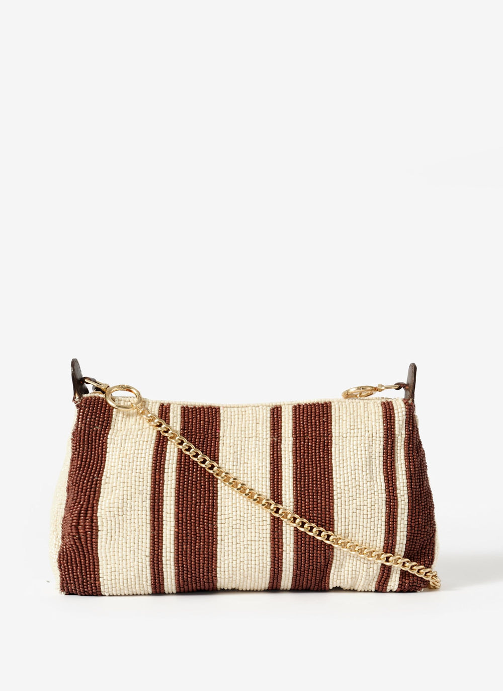 Isla Brown Stripe Beaded Clutch Bag