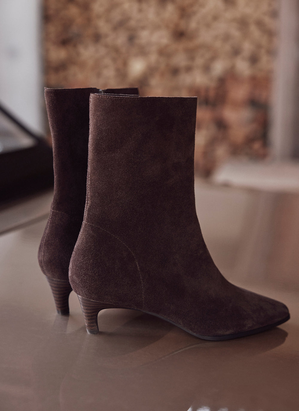 Issy Brown Suede Kitten Heel Ankle Boots