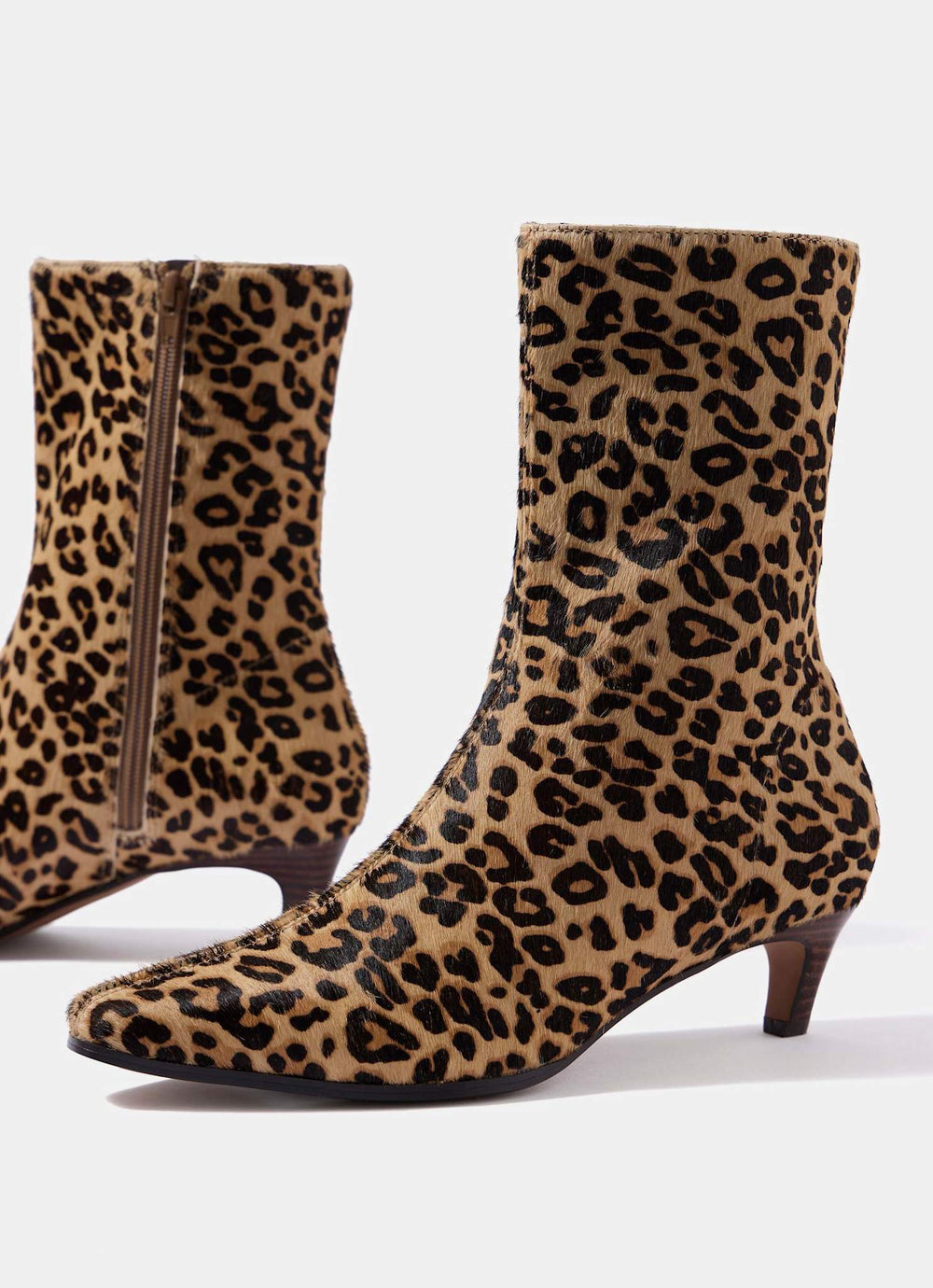 Issy Leopard Print Textured Leather Ankle Boots