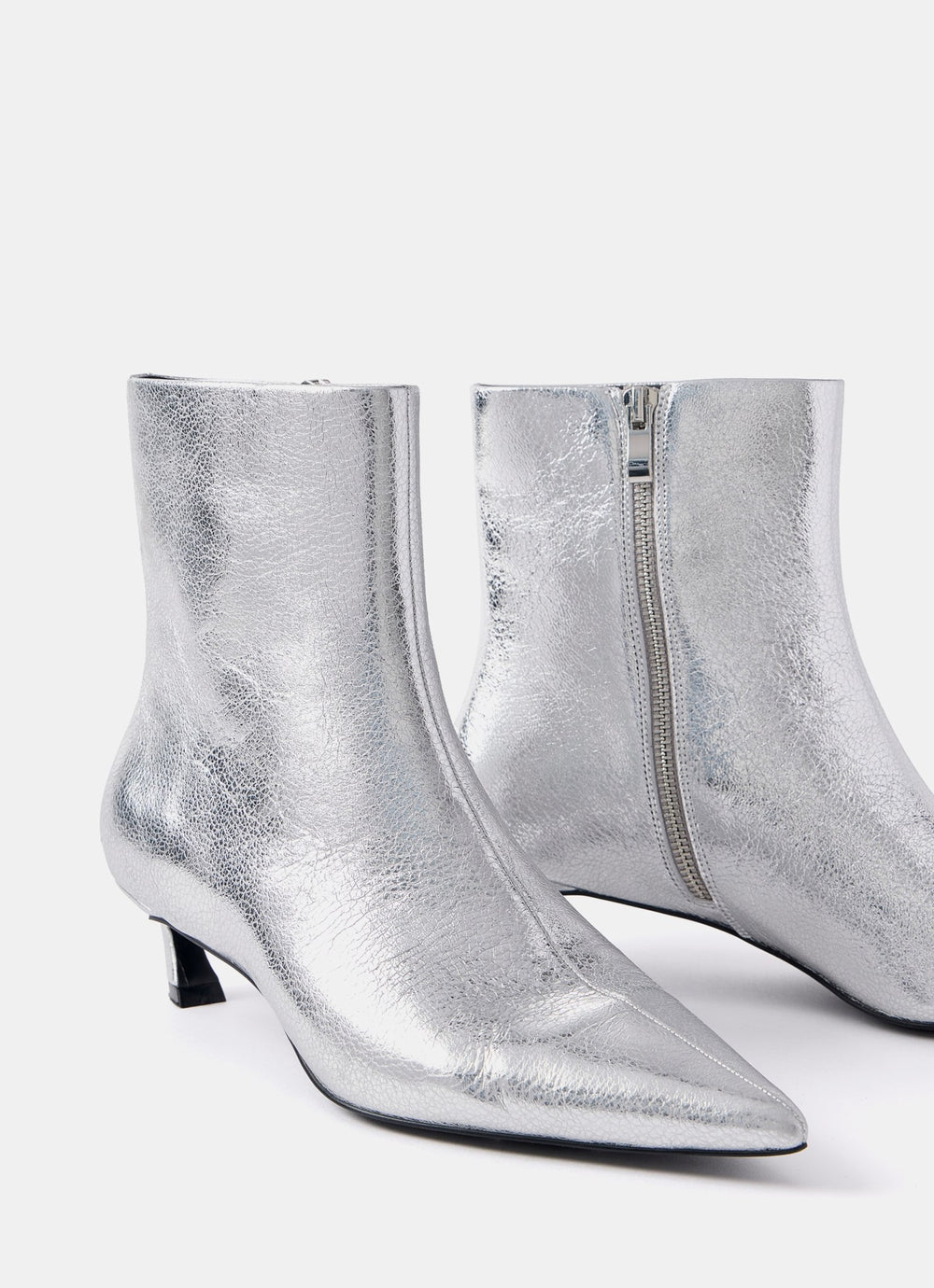 Silver Leather Ankle Boots