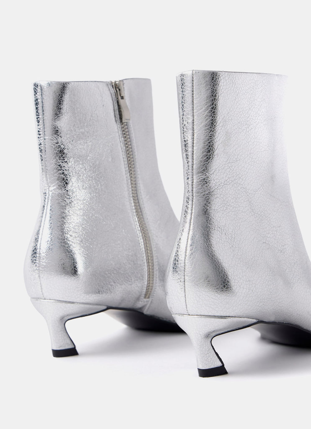 Silver Leather Ankle Boots