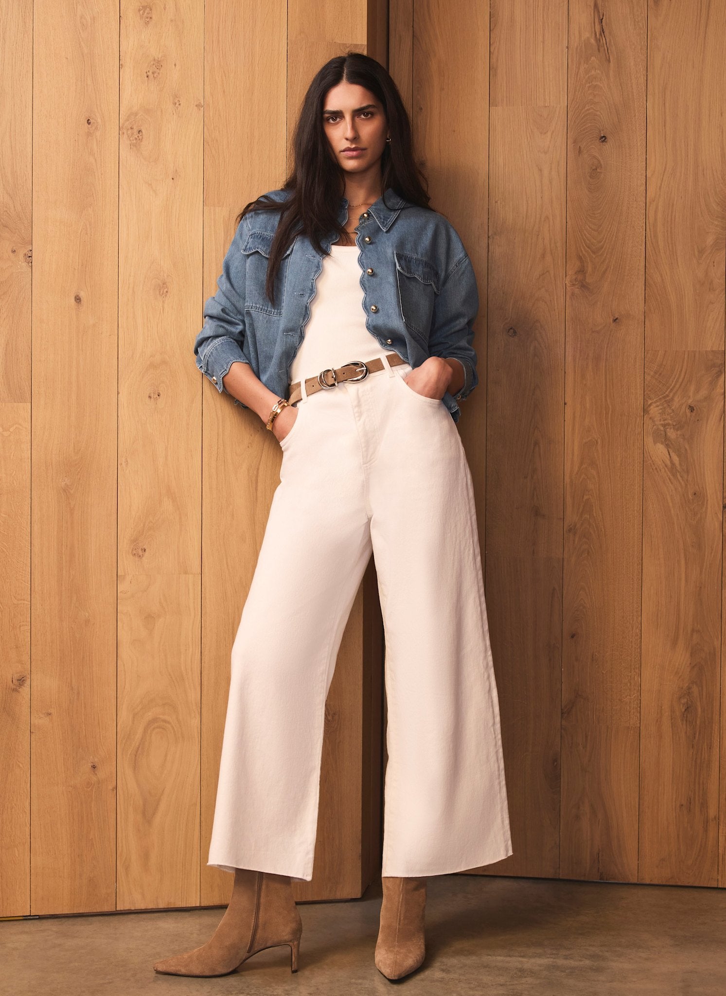 Cream Ankle Wide Leg Jeans