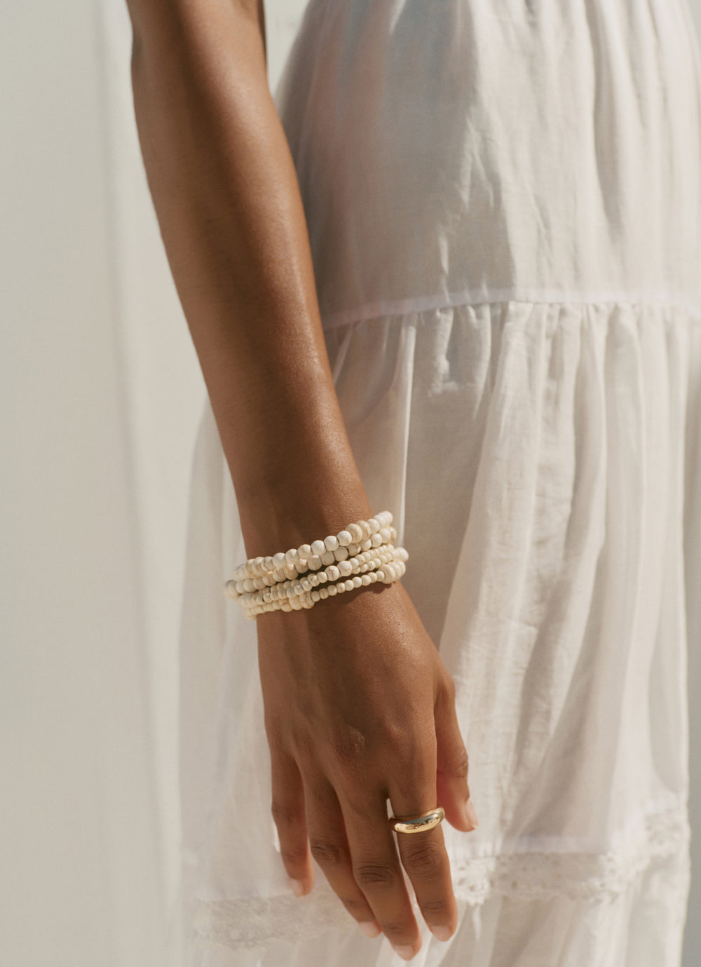 Cream Beaded Layered Bracelet