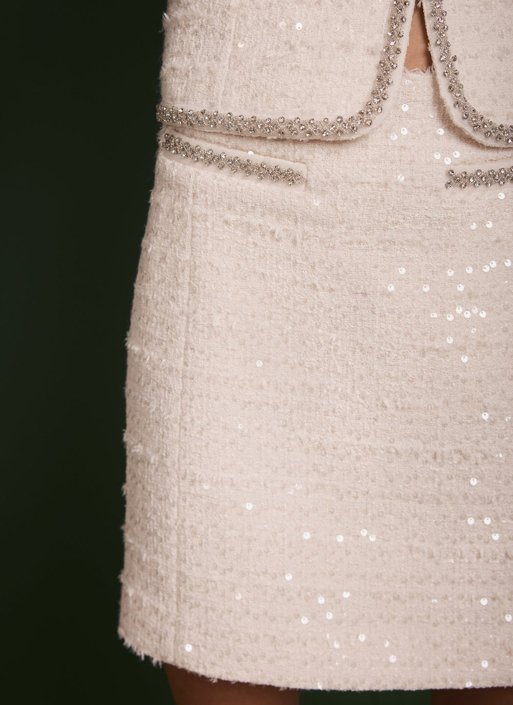 Cream Boucle Sequin Mini Skirt