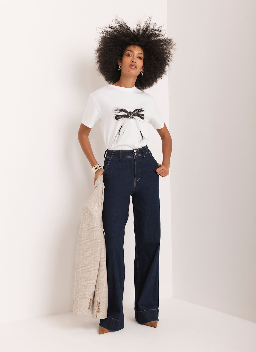 White Graphic Bow T-Shirt