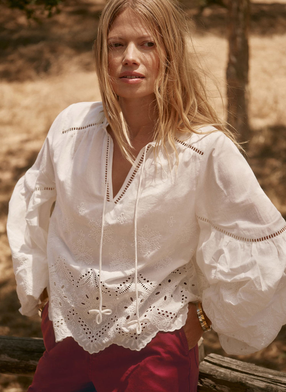 White Cotton Broderie Blouse
