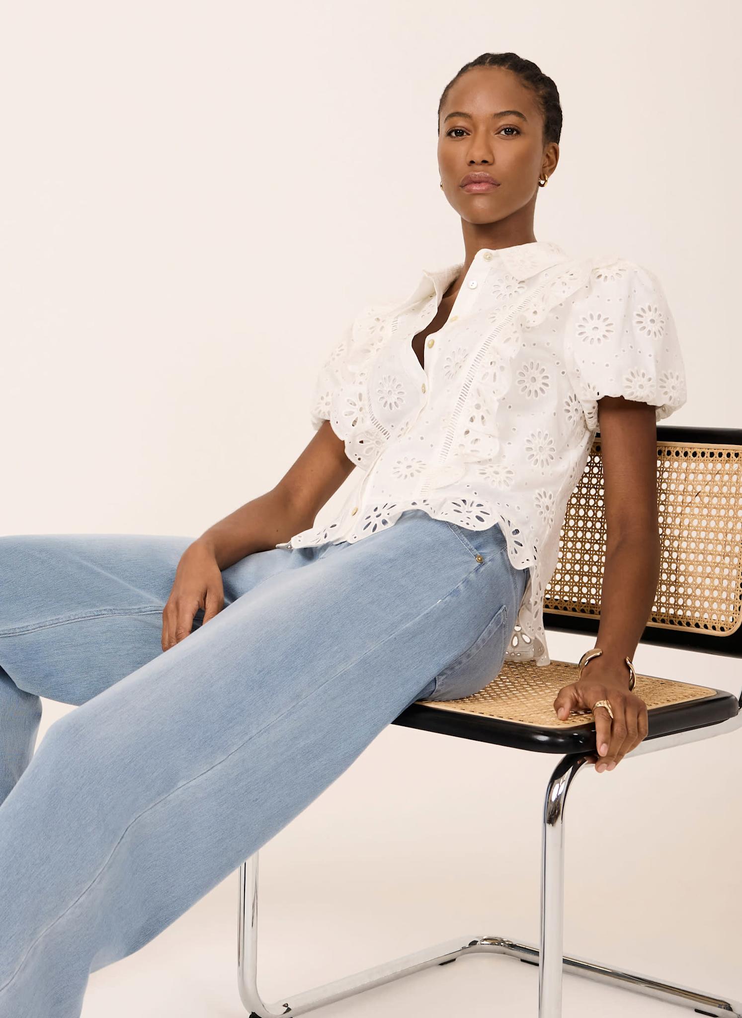 White Cotton Broderie Detail Shirt – Mint Velvet