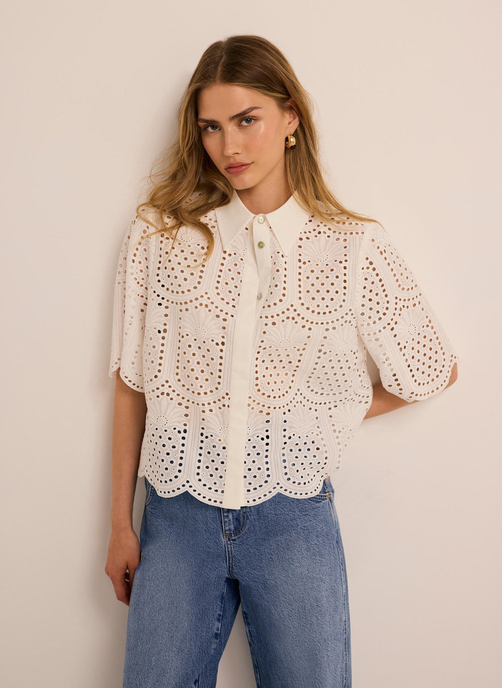 Cream Cotton Broderie Shirt