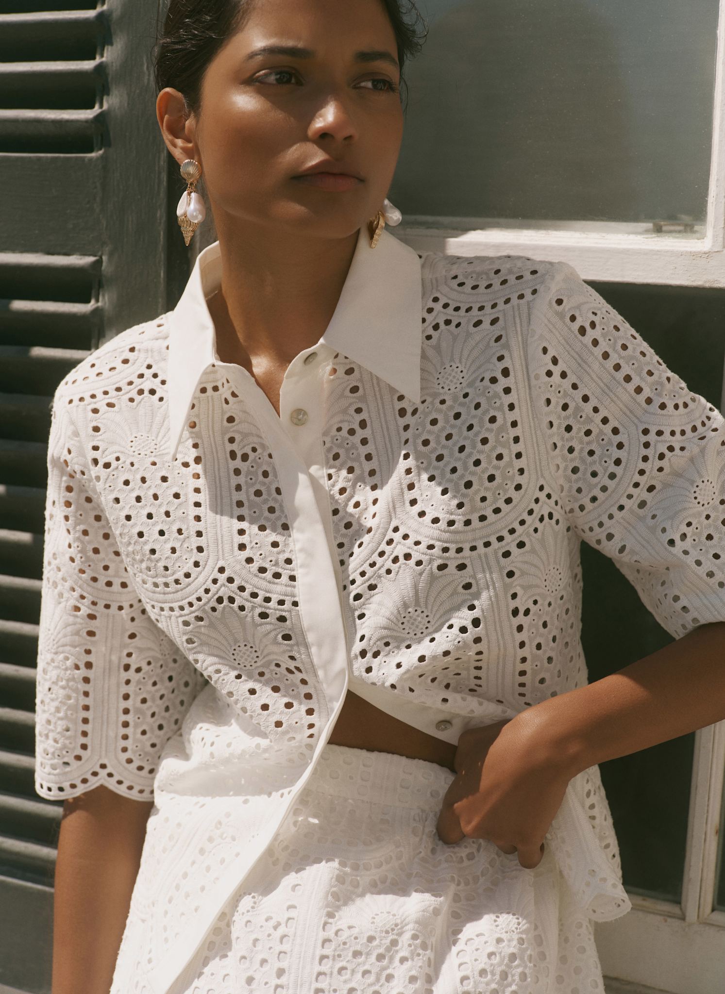 Cream Cotton Broderie Shirt – Mint Velvet