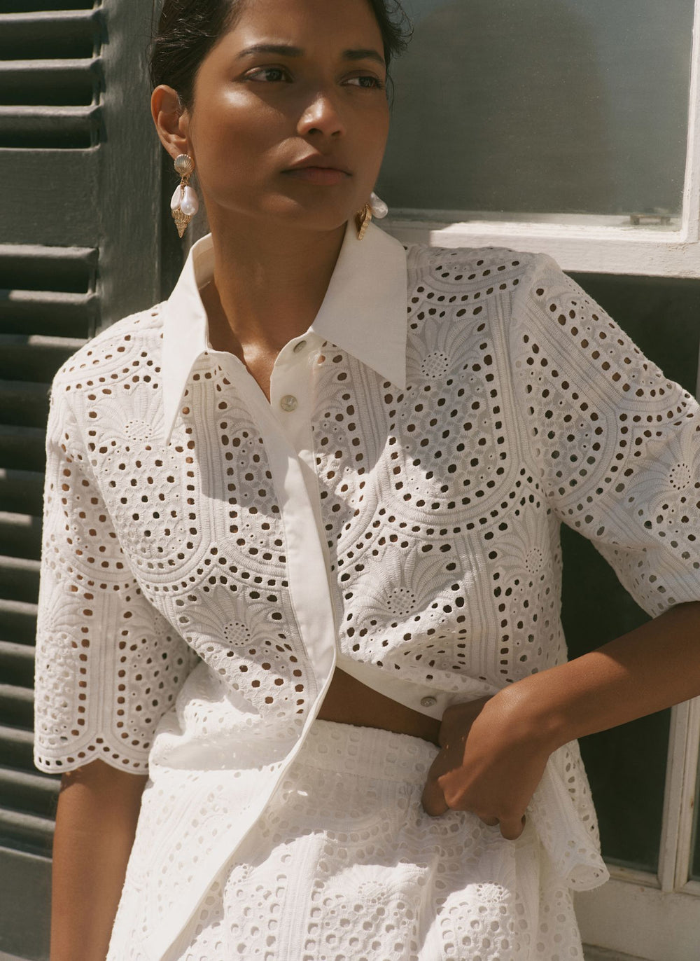 Cream Cotton Broderie Shirt