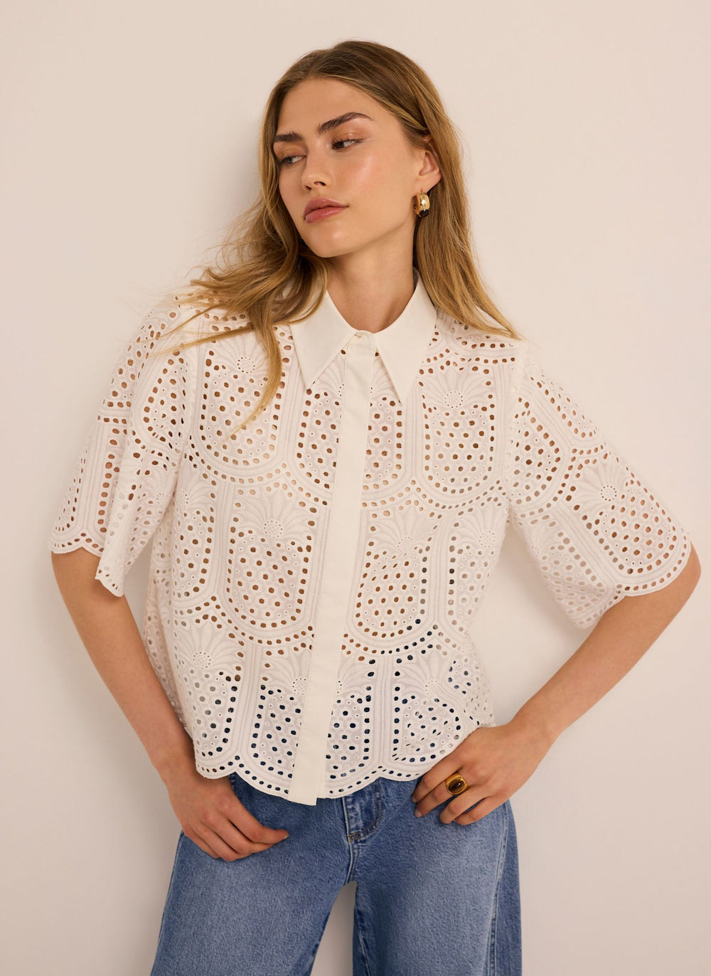 Cream Cotton Broderie Shirt