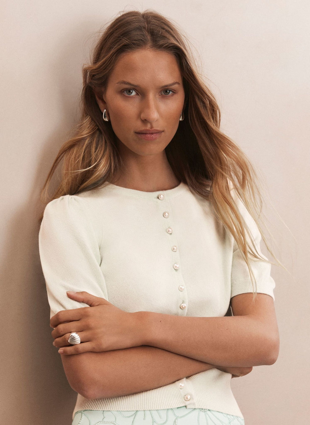 White Cashmere Short Sleeve Cardigan