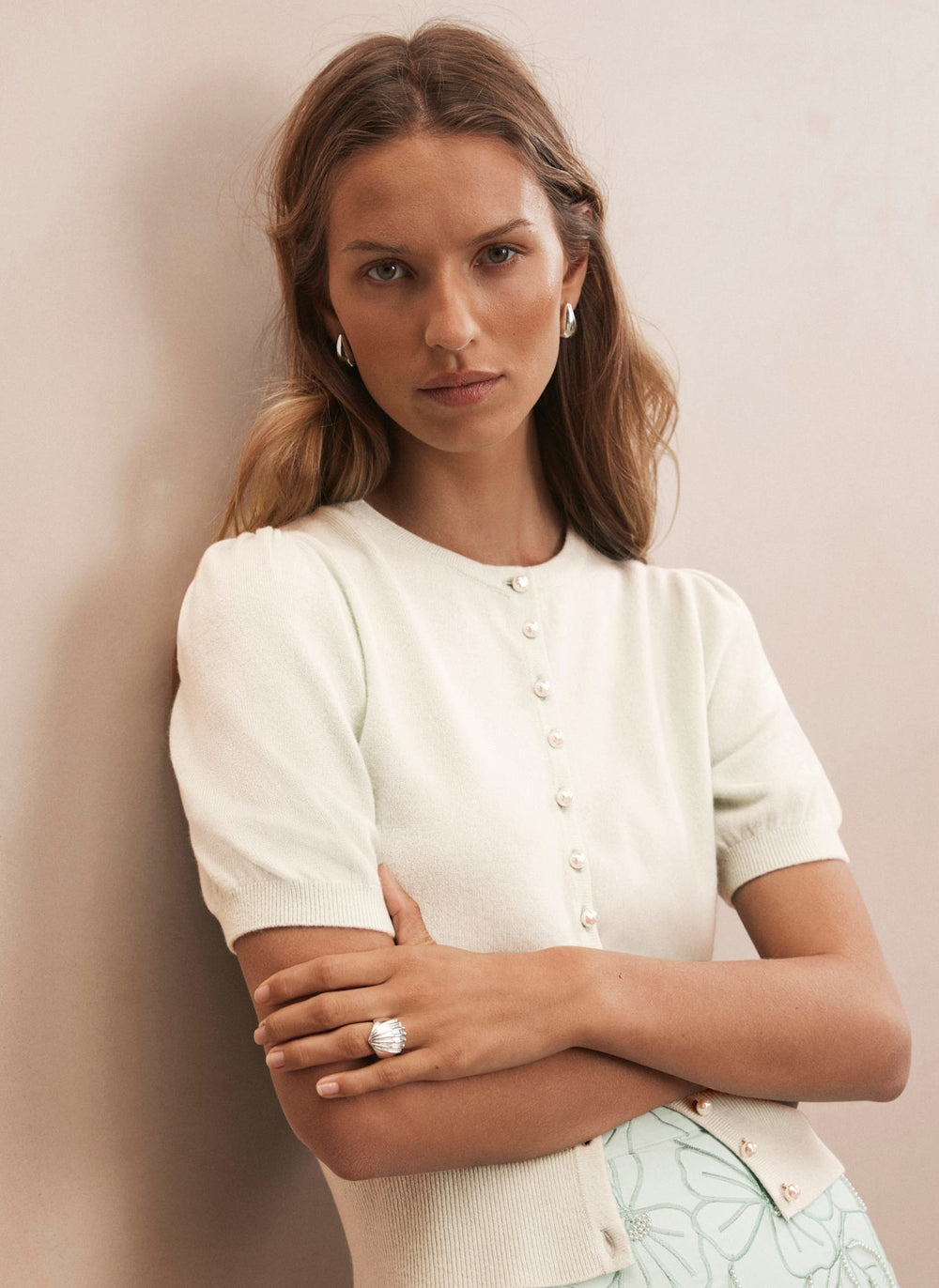 White Cashmere Short Sleeve Cardigan