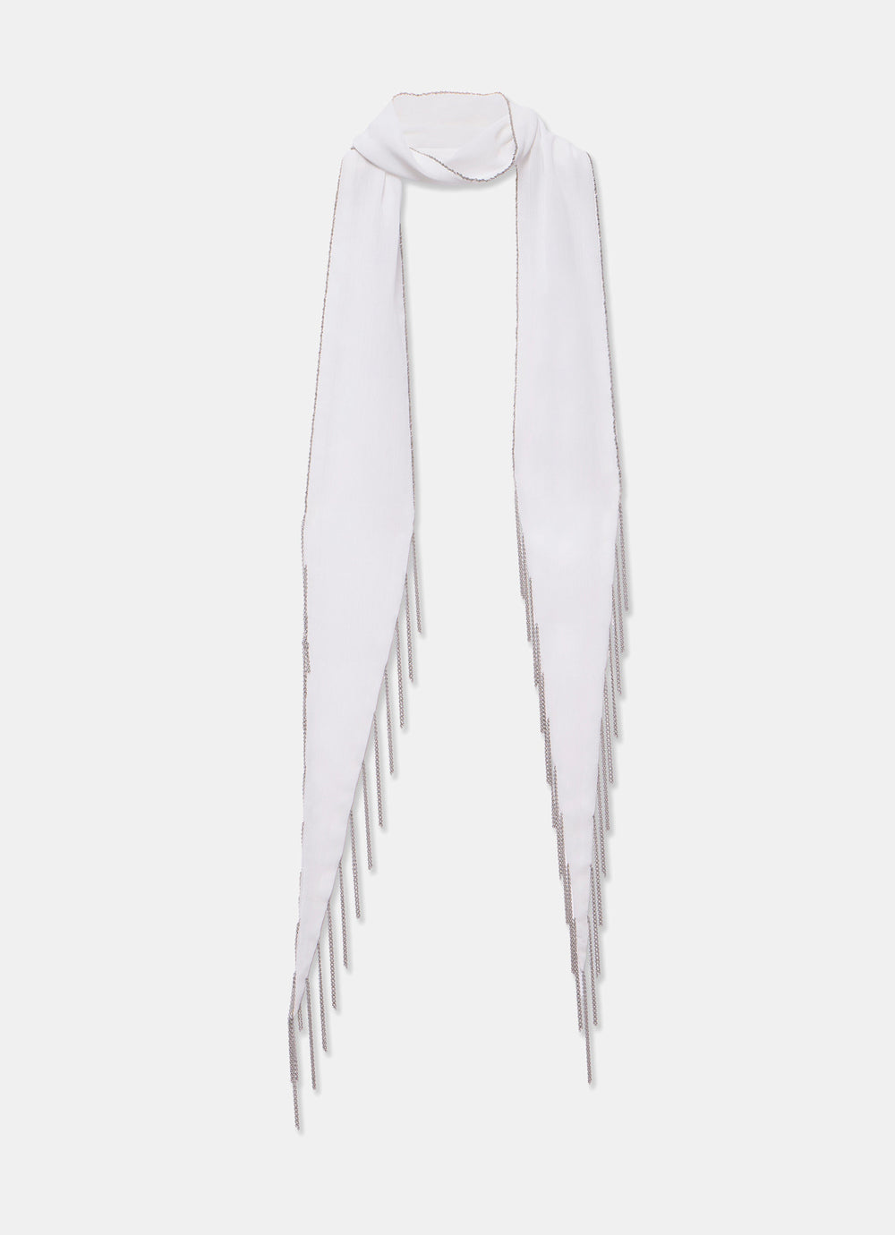 White Chain Fringe Skinny Scarf