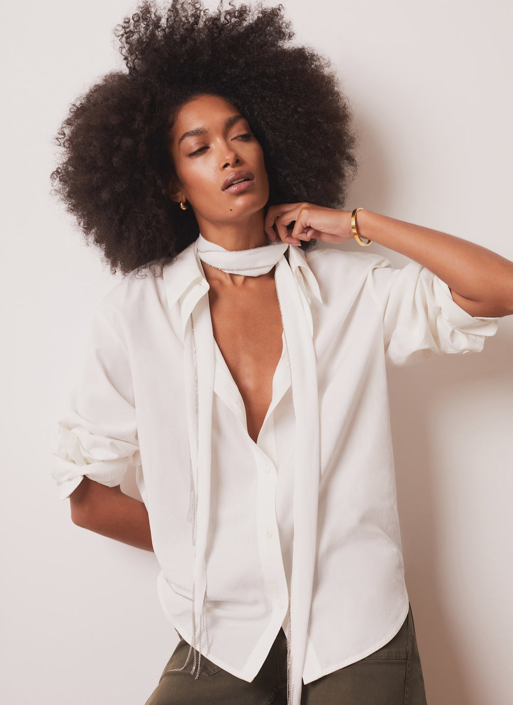 White Chain Fringe Skinny Scarf