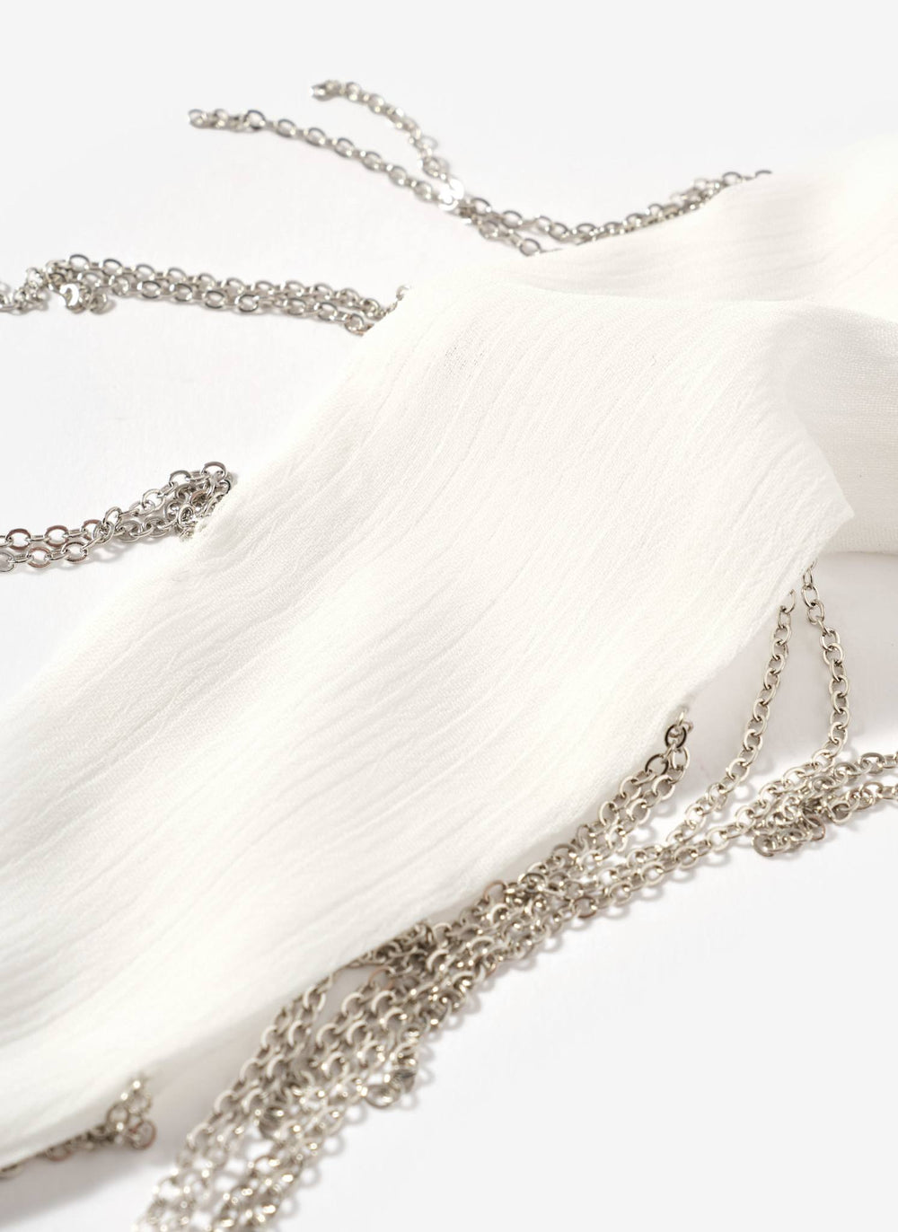 White Chain Fringe Skinny Scarf