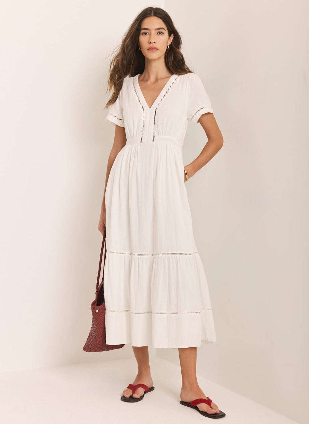 white cotton midi dress White Cotton Sleeveless Midi Dress with Elastic Waist and Buttons – Xiaolizi