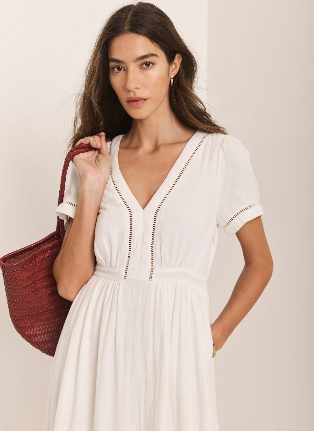 Mint Velvet White Cotton Cheesecloth Midi Dress | Size 6 | White | Short Sleeve | V Neck Mint Velvet White Cotton Cheesecloth Midi Dress | Size 6 | White | Short Sleeve | V Neck