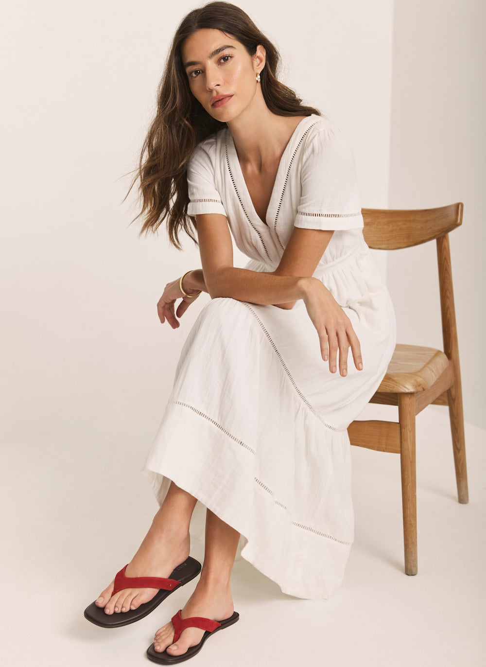 Mint Velvet White Cotton Cheesecloth Midi Dress | Size 6 | White | Short Sleeve