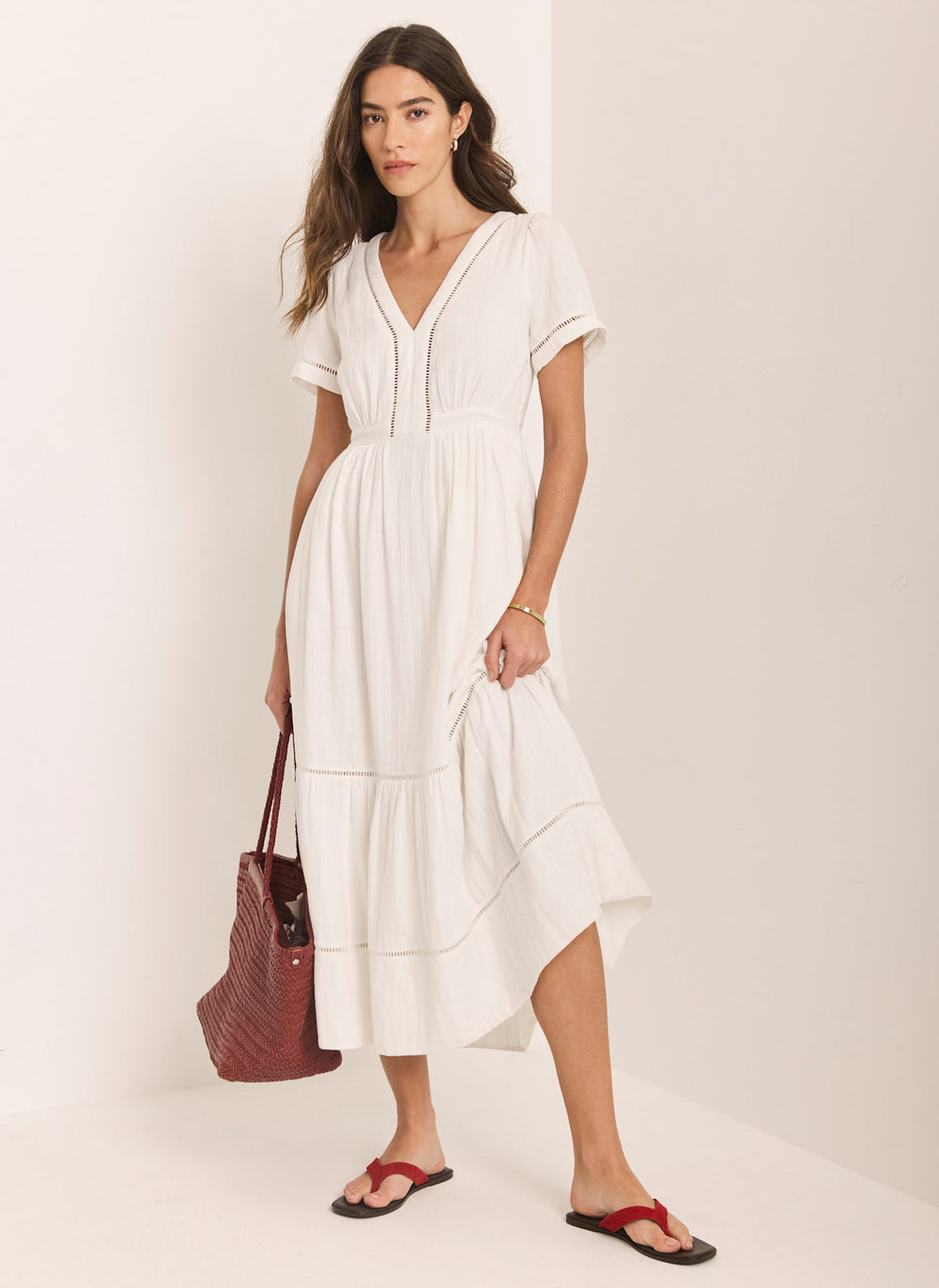 White Cotton Cheesecloth Midi Dress – Mint Velvet