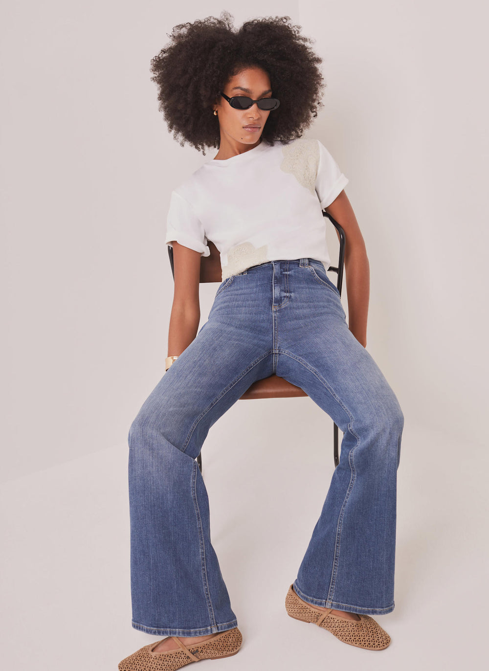 White Cotton Crochet Detail T-Shirt