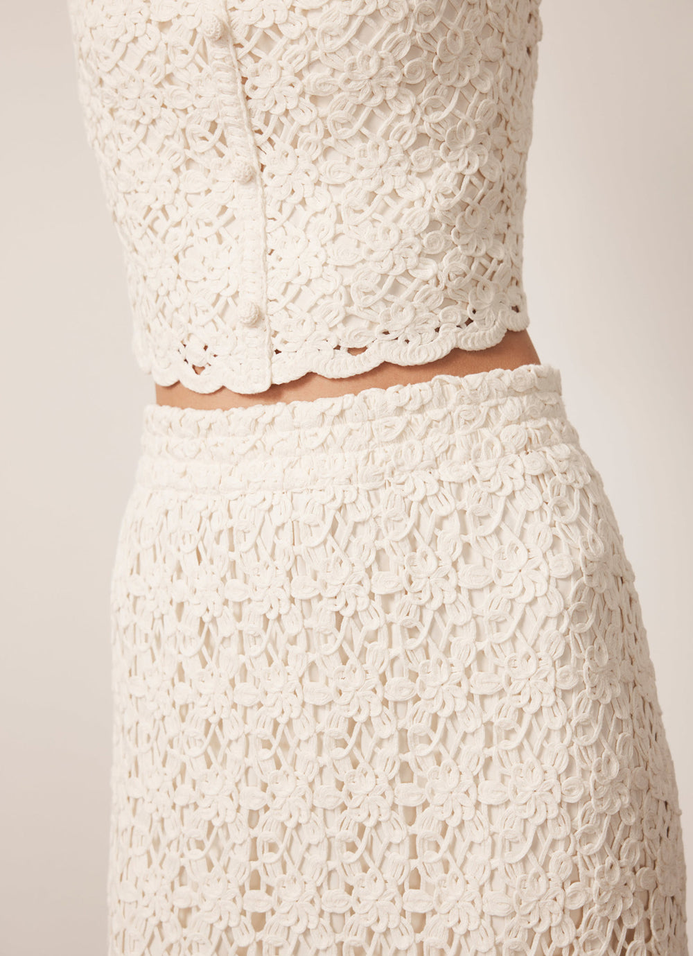 Cream Crochet Knit Midi Skirt