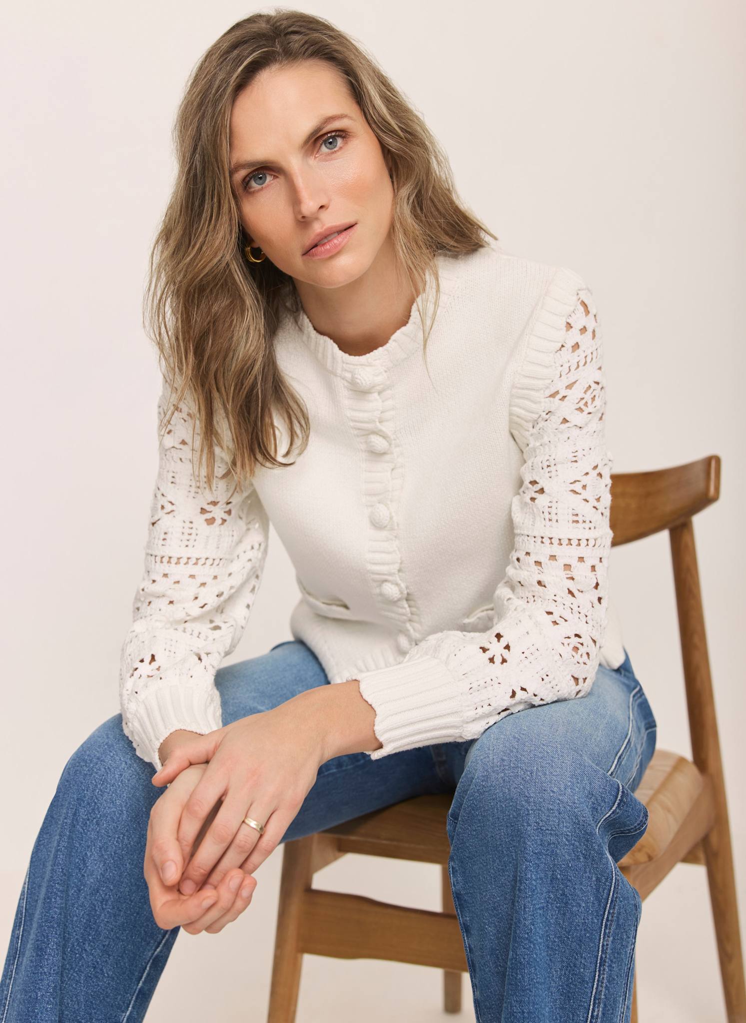 Cream Cotton Blend Crochet Cardigan – Mint Velvet
