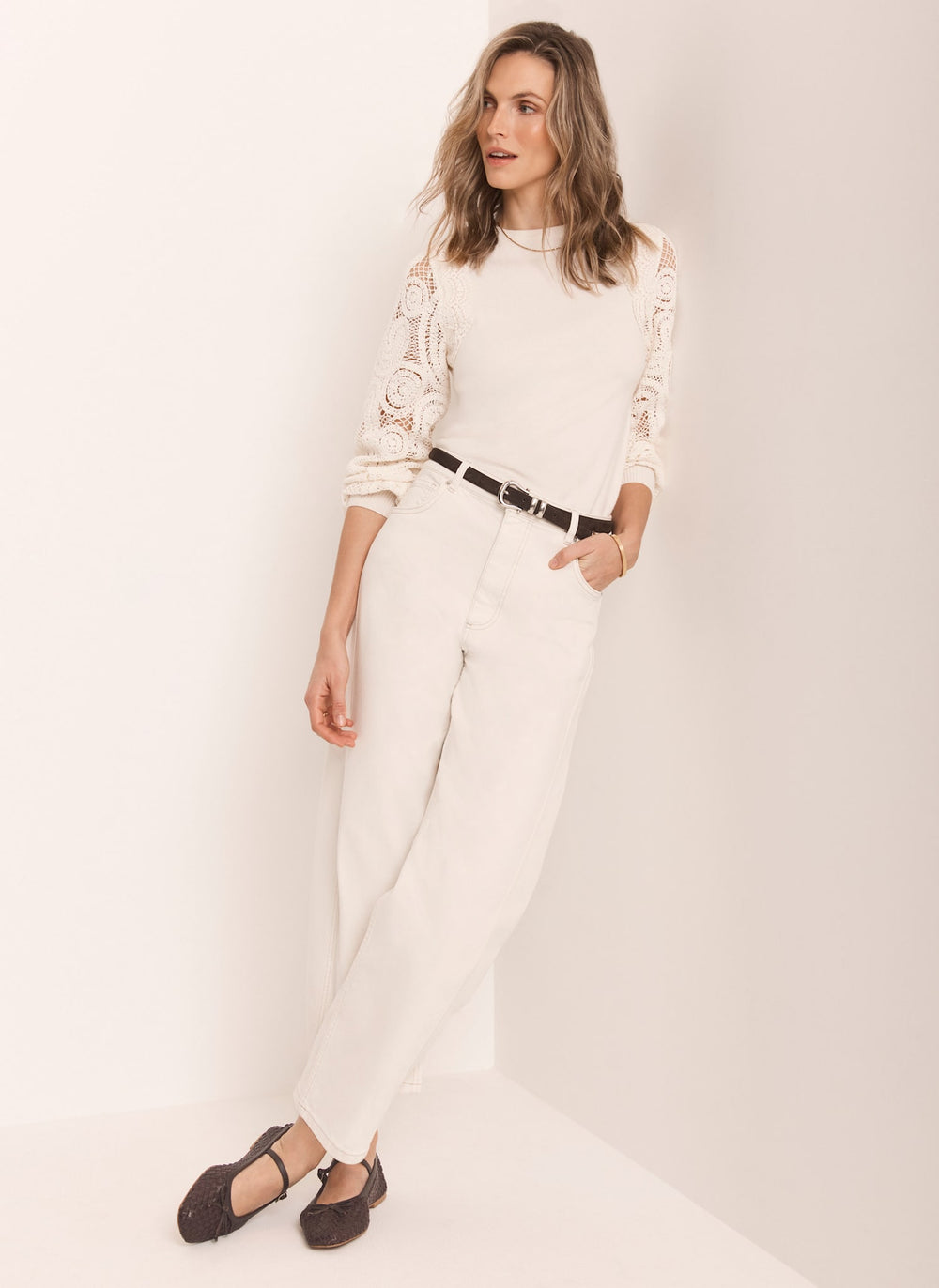 Cream Crochet Sleeve Jumper