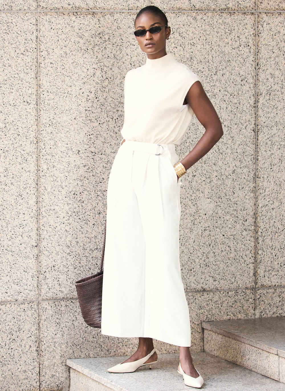 White Cropped Utility Trousers
