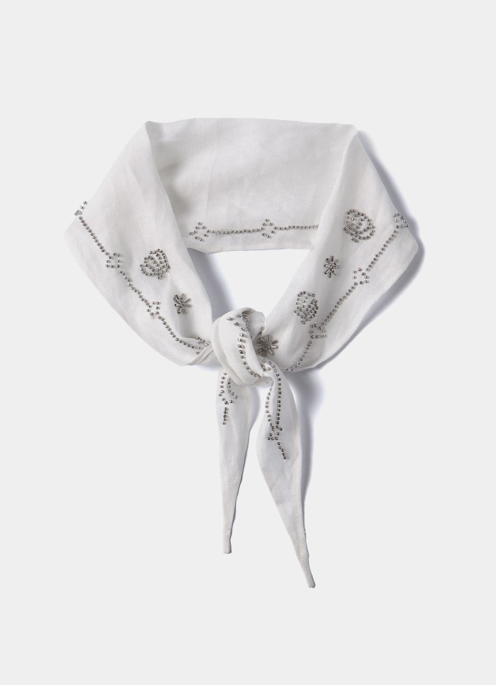 Cream Linen Embellished Neck Scarf