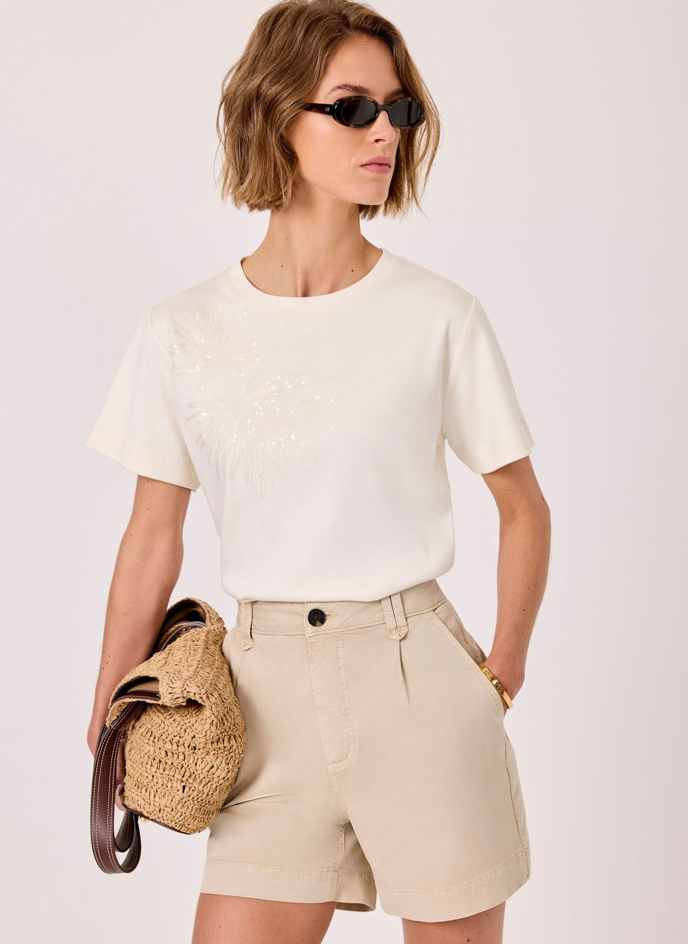 White Cotton Embellished T-Shirt