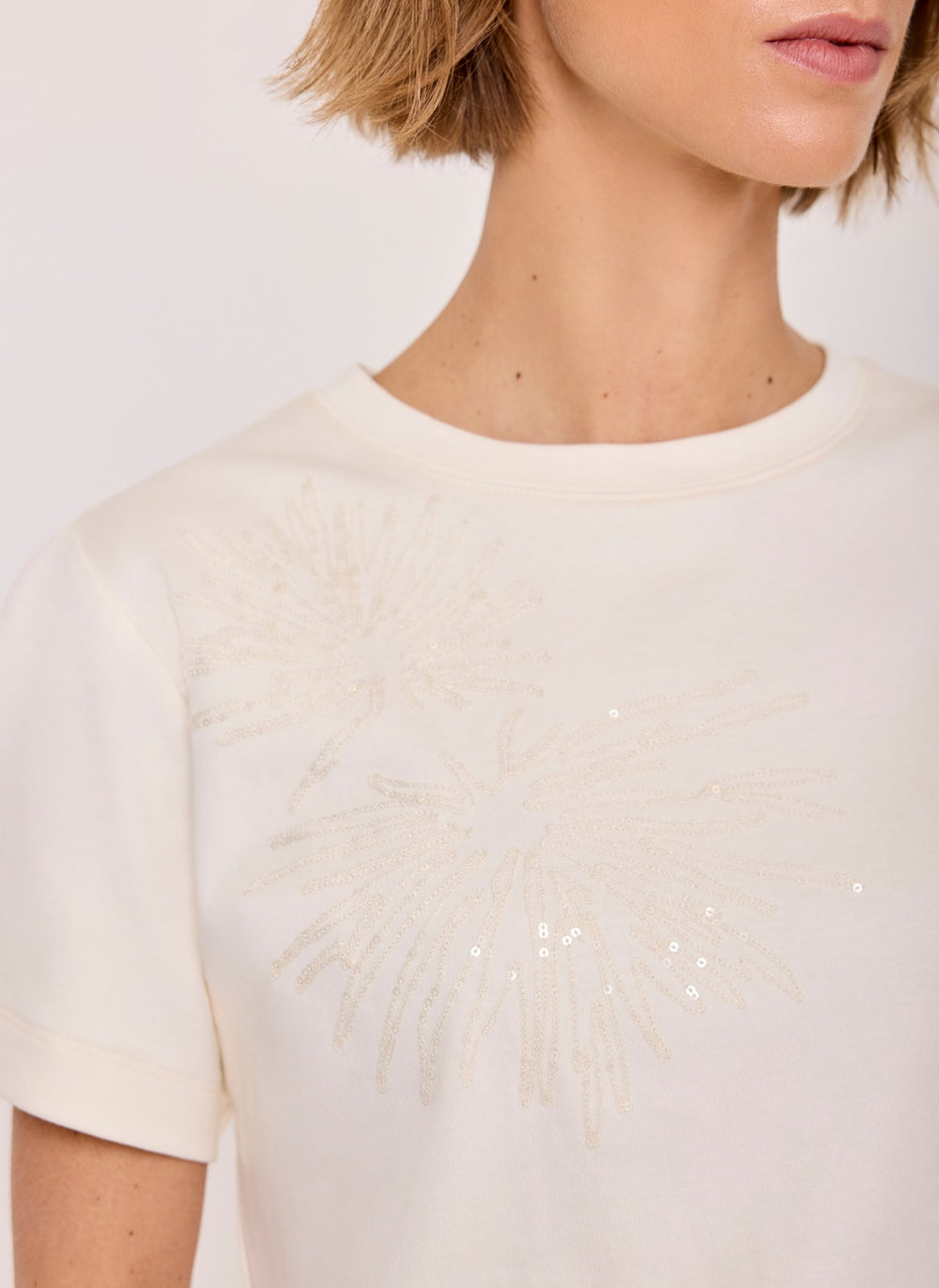 White Cotton Embellished T-Shirt