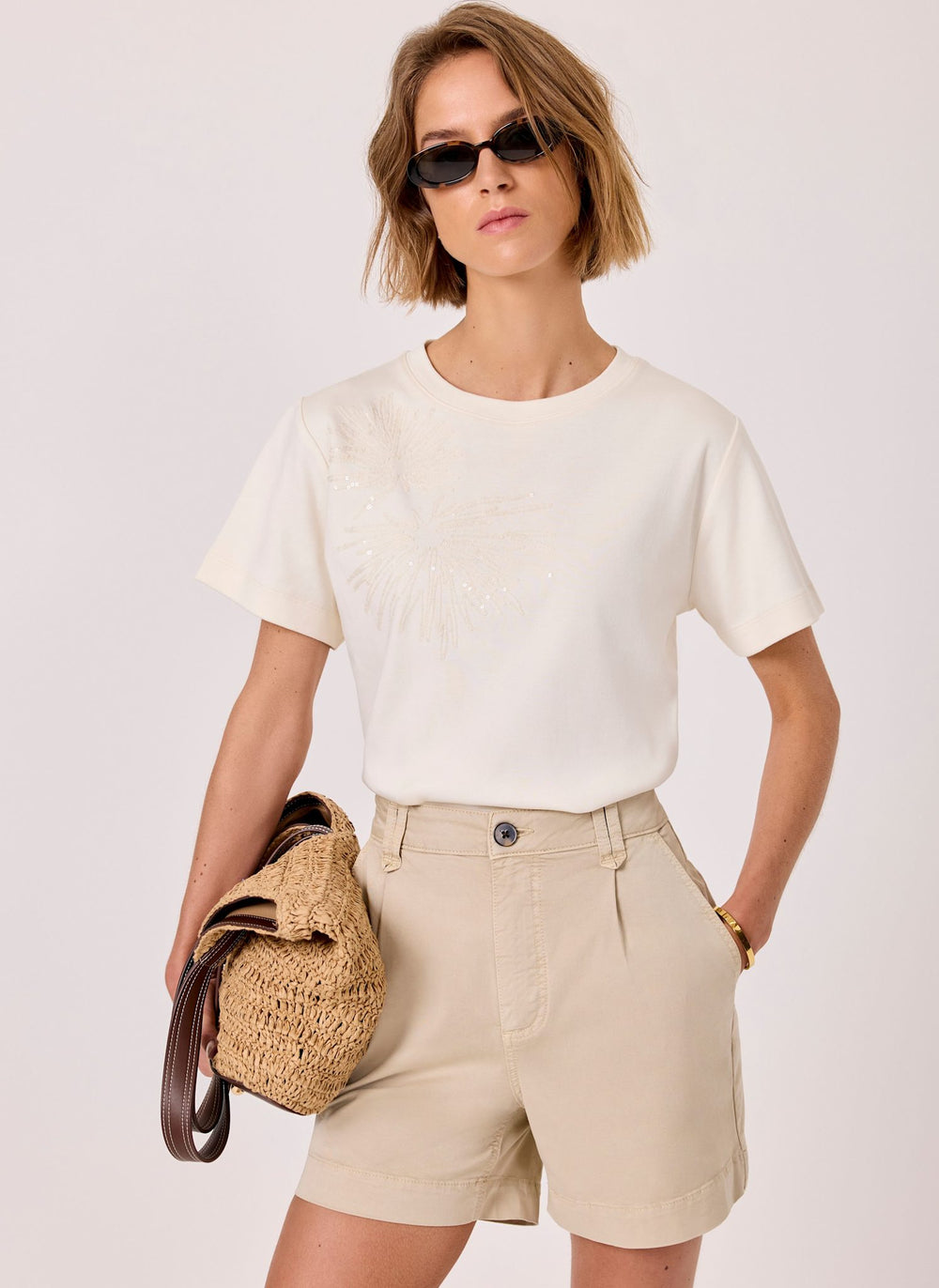 White Cotton Embellished T-Shirt