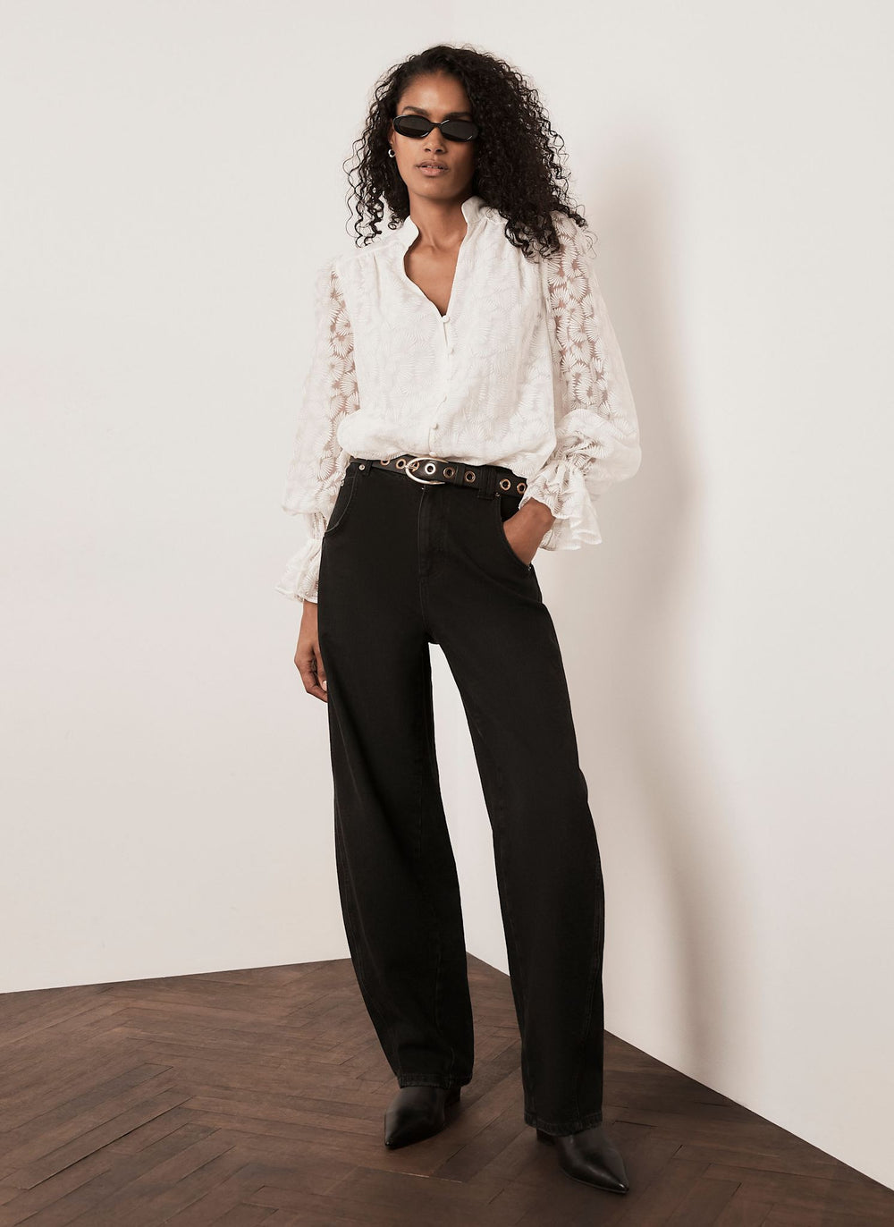 Cream Ruffle Sleeve  Feather Detail Blouse