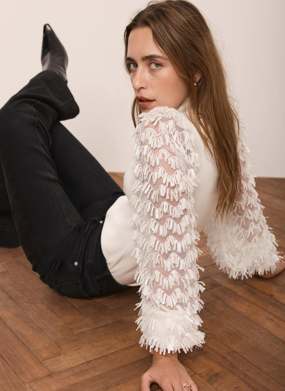White Embellished Sleeve Jumper