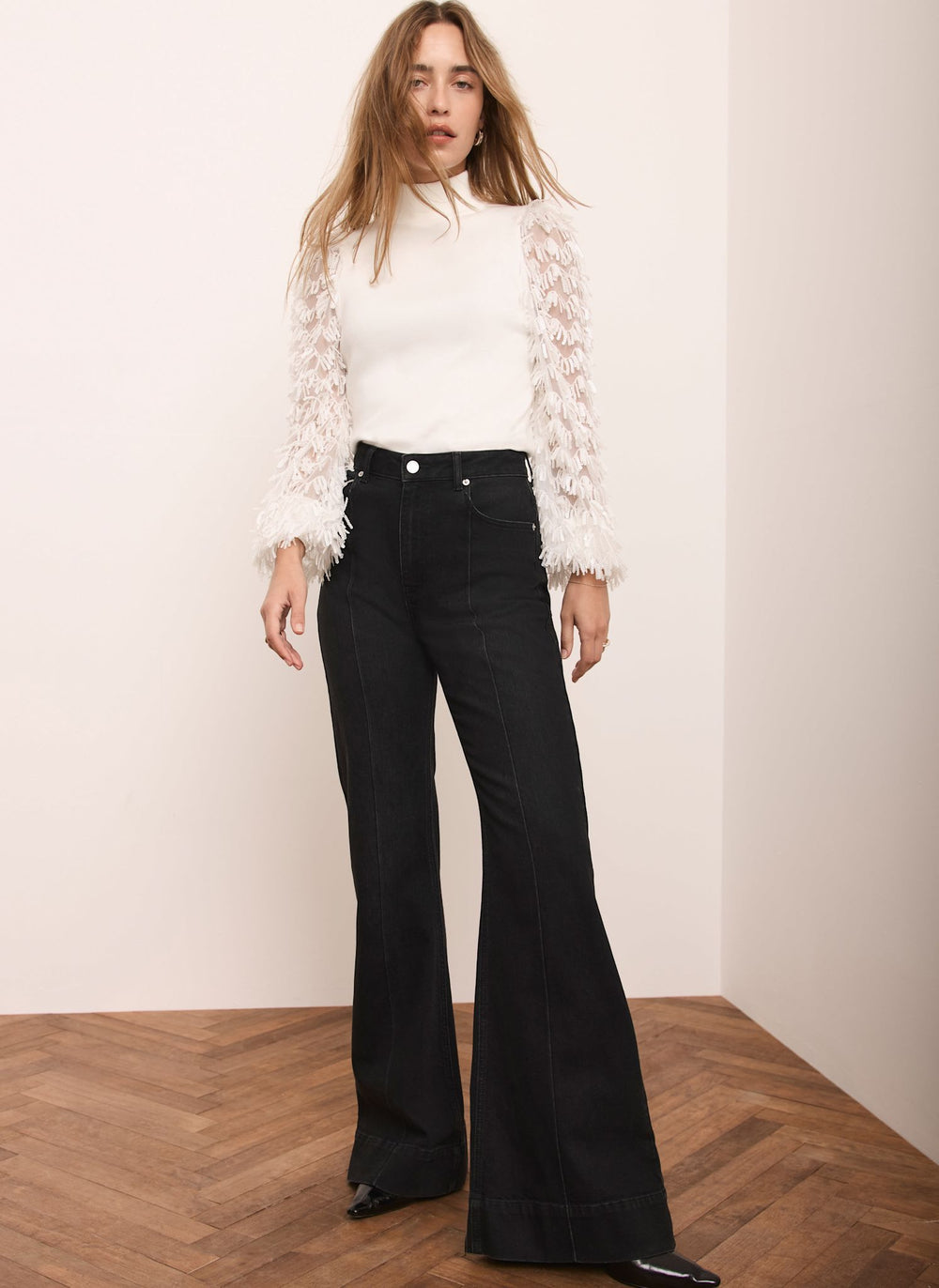 White Embellished Sleeve Jumper